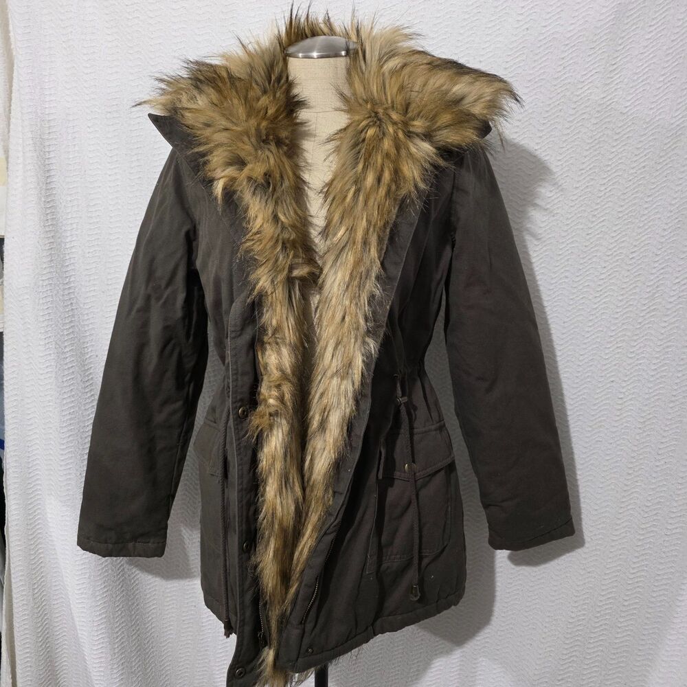 Donna Salyers Fabulous Furs 100% Faux Fur Green Cotton Jacket Drawstring Waist M